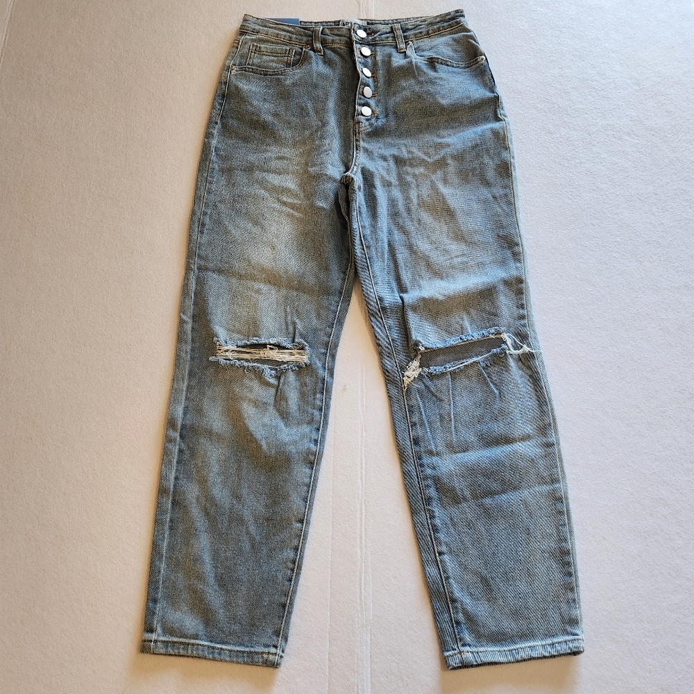 Abound High Rise Button Fly Straight Leg Distressed Jeans Size 29 - Picture 2 of 14
